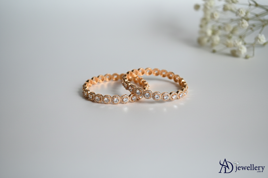 ADjewellery Rhodium Plated CZ (Cubic Zirconia) Golden Halo Bangle Set