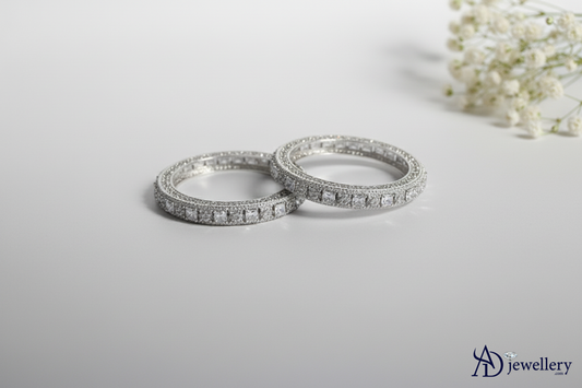 ADjewellery Rhodium Plated CZ (Cubic Zirconia) Empress Square-Cut Bangle Set