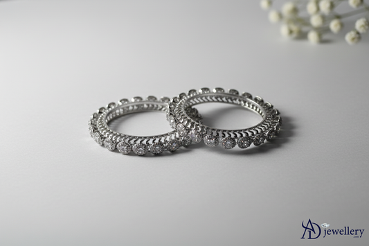 ADjewellery Rhodium Plated CZ (Cubic Zirconia) Astra Cluster Bangle Set