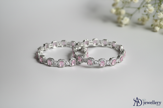 ADjewellery Rhodium Plated CZ (Cubic Zirconia) Blush Monarch Bangle Set