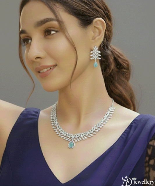 ADjewellery Rhodium Plated CZ (Cubic Zirconia) Aqua Bloom Diamond Set