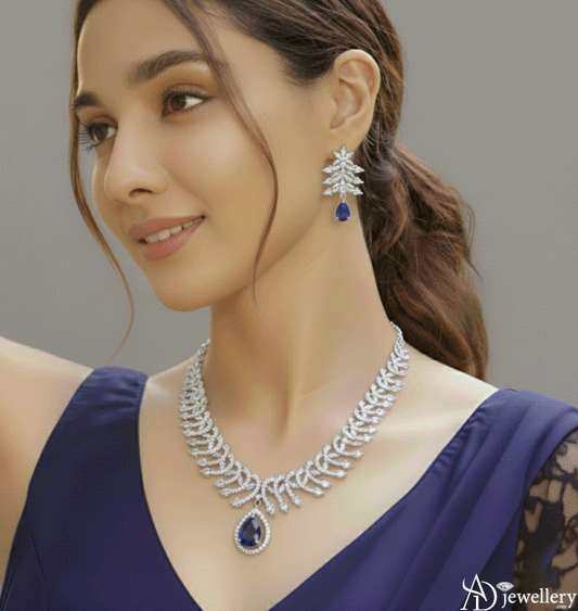 ADjewellery Rhodium Plated CZ (Cubic Zirconia) Sapphire Cascade Diamond Set
