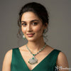ADjewellery Rhodium Plated Emerald American Diamond Necklace Set