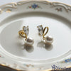 Ethereal Pave Leaf & Pearl Earrings