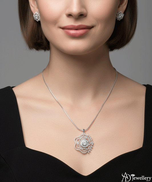 Stella Blossom Rhodium-Plated Pendant Set