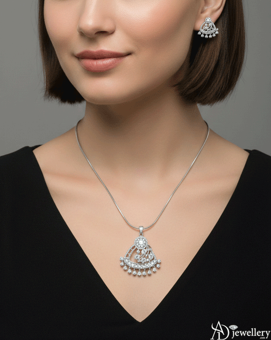 Stellar Blossom Diamond and Sterling Silver Pendant Set